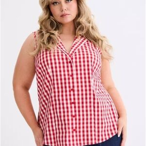 Torrid Retro Chic Red and White Gingham Blouse 2XL